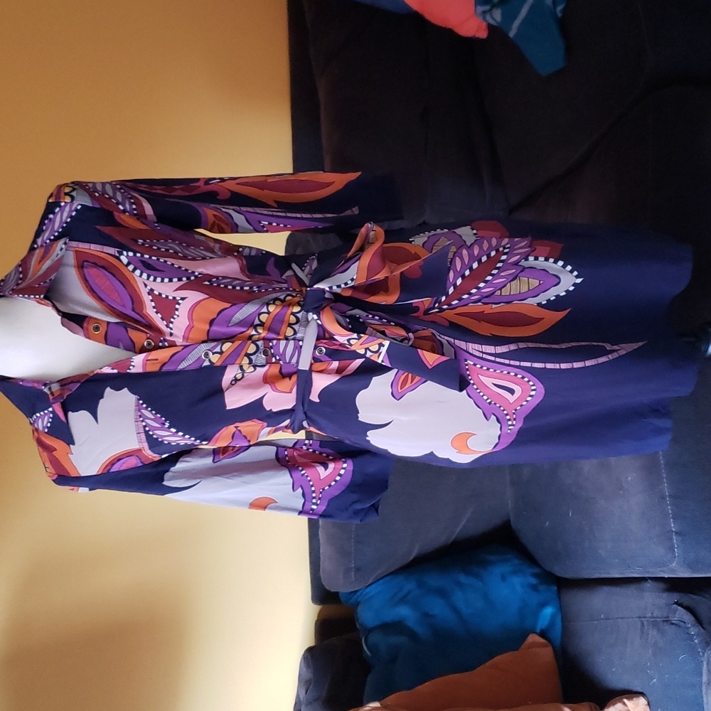 Silk Collared Pattern Dress - image 1